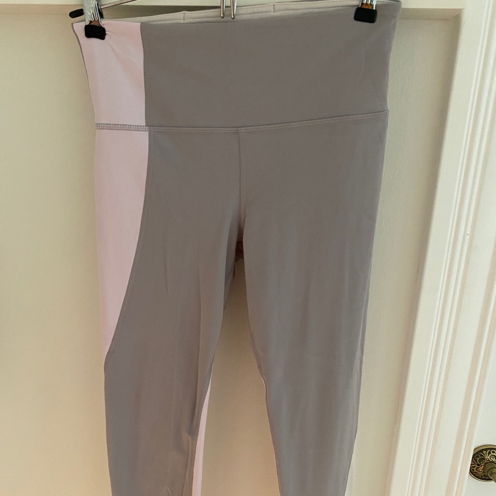Athleta leggings, pink gray and white